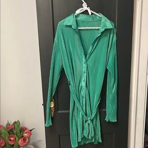 Green Button-Up corduroy design Women's dress